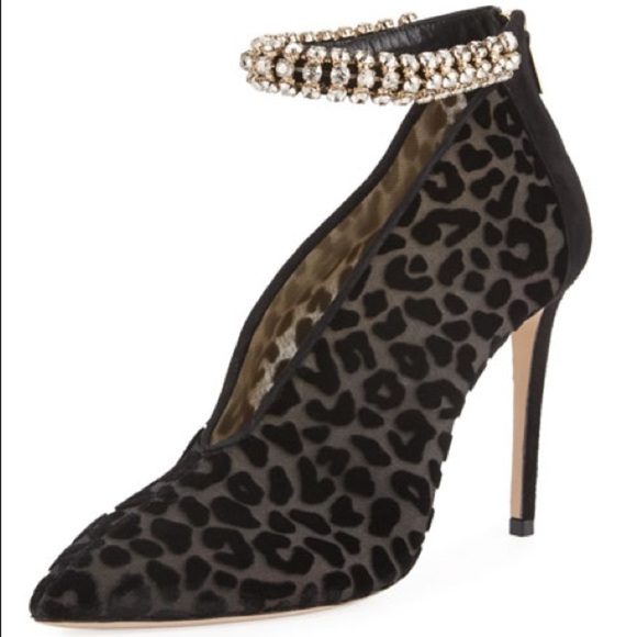 Jimmy Choo Lux Jeweled Leopard-Print Velvet Pumps - Picture 4 of 15